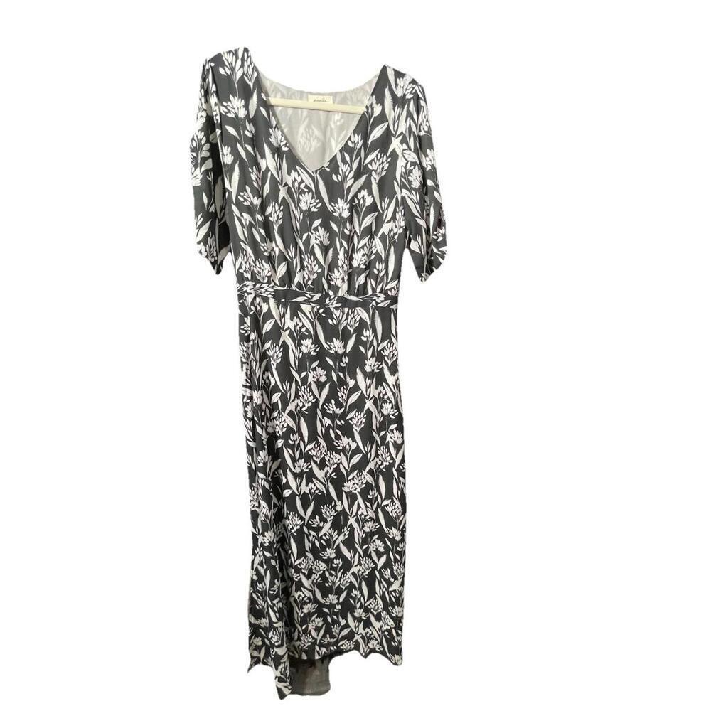 Papier Black & White Floral Print Maxi Dress Side Zip Sz L